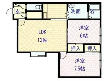 ＪＲ石北本線 新旭川駅 徒歩22分 2階建 築31年(2LDK/1階)の間取り写真