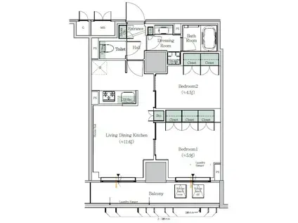 ワンルーフレジデンス西日暮里(2LDK/5階)の間取り写真