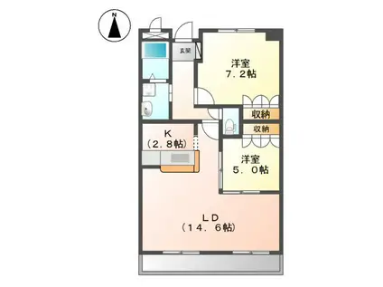 ウエスト ヒル (2LDK/2階)の間取り写真