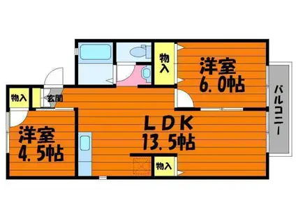 オアシスリッチB棟(2LDK/1階)の間取り写真