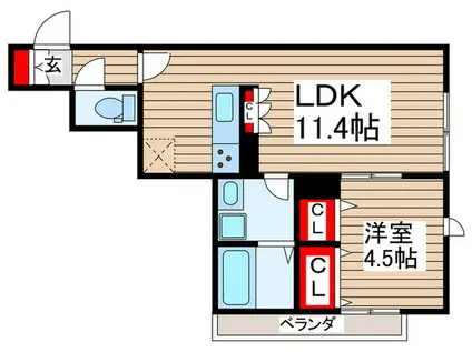 プレミール新検見川(1LDK/1階)の間取り写真
