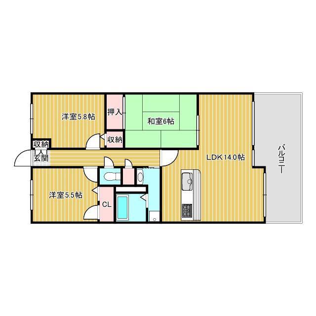 フレイグランス田寺(3LDK/3階)の間取り写真