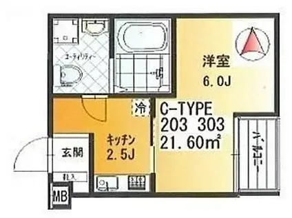 ボヌール蒲生(1K/2階)の間取り写真