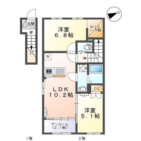 PLAINE掛尾(2LDK/2階)の間取り写真