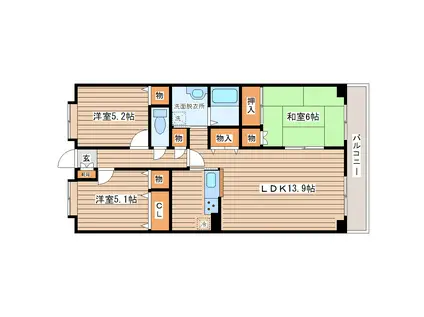 オークス南仙台(3LDK/1階)の間取り写真