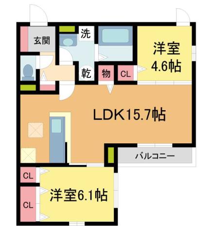クラシスト甲子園一番町I(2LDK/3階)の間取り写真