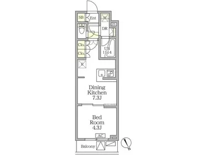 アジールコート後楽園(1DK/2階)の間取り写真
