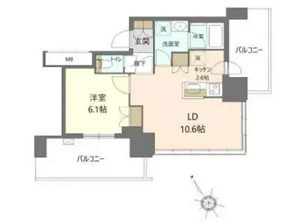 BRILLIA TOWER 浜離宮(1LDK/11階)の間取り写真