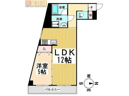 ハニーハイツ渡辺II(1LDK/8階)の間取り写真