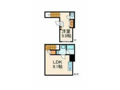 HERME YOYOGI OUEST エルメ代々木ウエスト(1LDK/1階)の間取り写真