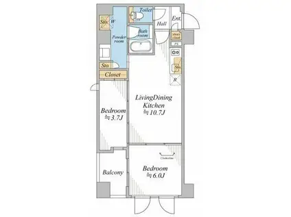 プレミアムフラット横濱紅葉坂(2LDK/6階)の間取り写真