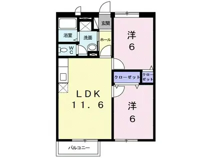 ピュアパレス(2LDK/2階)の間取り写真