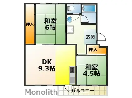 泉北竹城台2丁4号棟(2DK/4階)の間取り写真