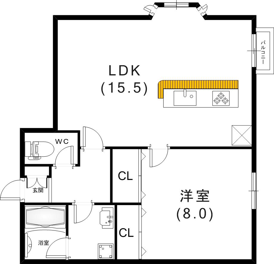 VILLA LE EUPHORIA KITANO(1LDK/1階)の間取り写真