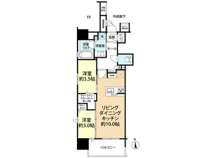 デュオヴェール西新CORSO 201号(2LDK/2階)の間取り写真
