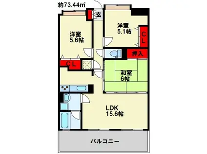ニューガイア四季彩の丘B棟(3LDK/3階)の間取り写真