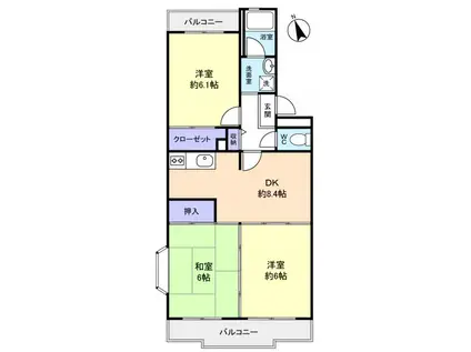 ロイヤルグリーン八千代1号棟(3DK/2階)の間取り写真