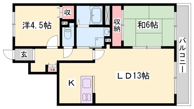 ハピネス北条(2LDK/3階)の間取り写真