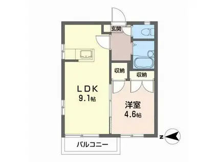 ディアス田園 I(1LDK/2階)の間取り写真