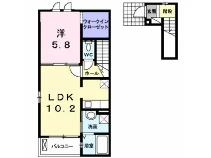 アムールII(1LDK/2階)の間取り写真