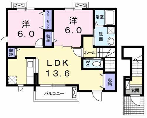 パルティール I(2LDK/2階)の間取り写真