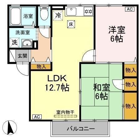 ラ・モール(2LDK/1階)の間取り写真