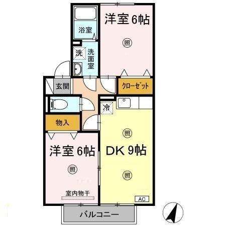 ハッピーライフ北畝 A棟(2DK/2階)の間取り写真