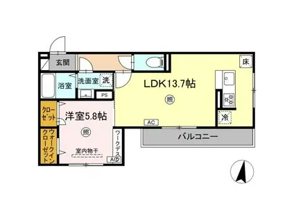 サニーサイド幸I 大和(1LDK/3階)の間取り写真