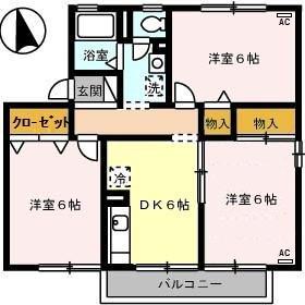 ファミール河野A・B・C棟(3DK/2階)の間取り写真
