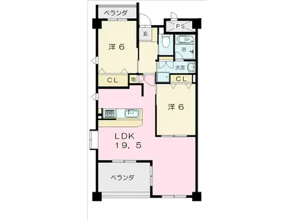 ボヌール(2LDK/7階)の間取り写真