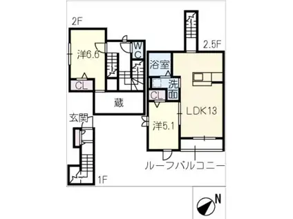 コーシェリ(2LDK/2階)の間取り写真