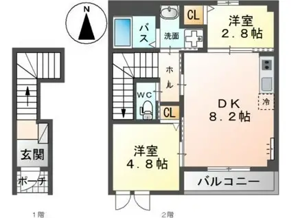 BSAP(2DK/2階)の間取り写真