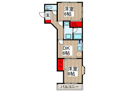 ウエルス宮原ハウス(2DK/2階)の間取り写真