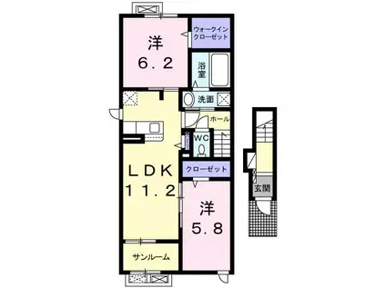 バロンドール II(2LDK/2階)の間取り写真