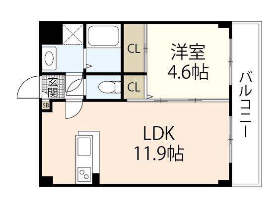 グランシャルム皆実町(1LDK/1階)の間取り写真