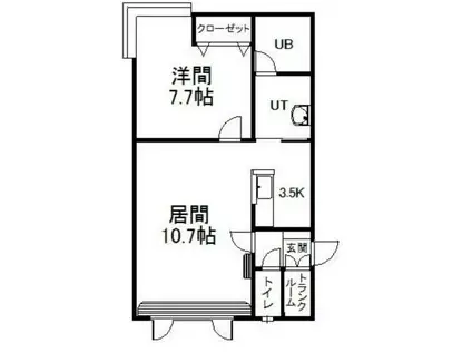 ルアンA(1LDK/1階)の間取り写真