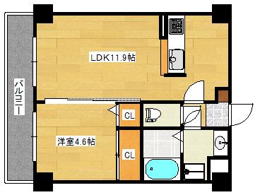 グランシャルム皆実町(1LDK/1階)の間取り写真