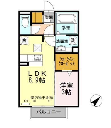 シャトル緑ヶ丘(1LDK/1階)の間取り写真