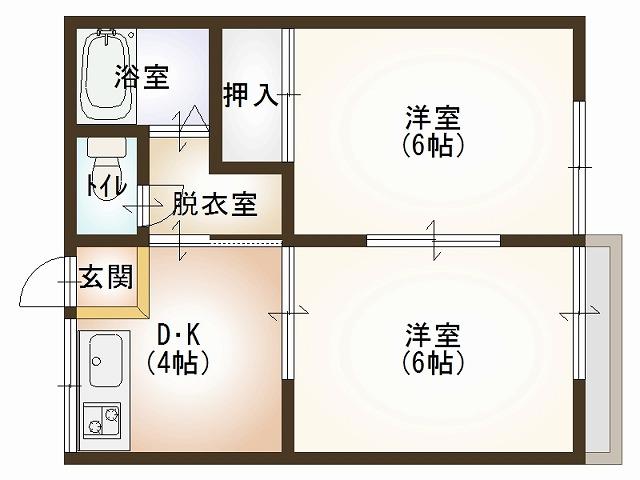 岡本ハイム(2DK/2階)の間取り写真