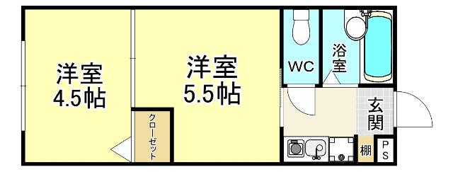 MOON赤坂B棟(2K/1階)の間取り写真