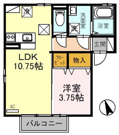 シャンテ中荒井A(1LDK/1階)の間取り写真