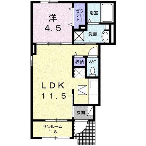 リュニック 唯 I(1LDK/1階)の間取り写真