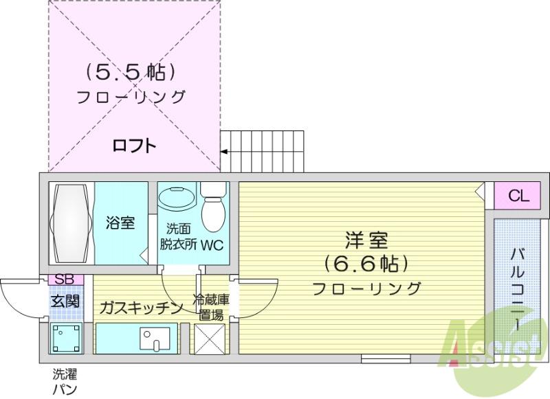 ヴァンベール宮町(1K/2階)の間取り写真