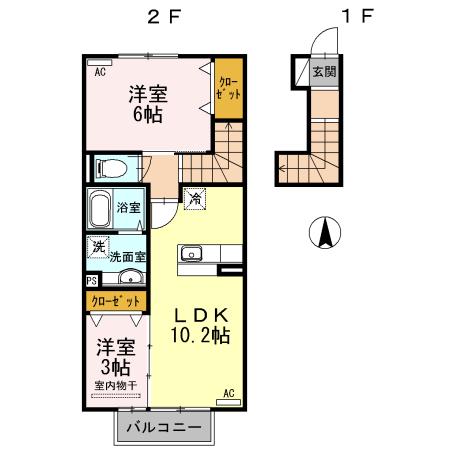グランドソレーユRS(2LDK/2階)の間取り写真