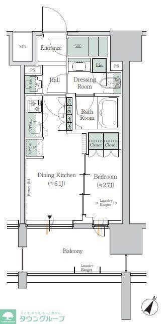 ONE ROOF RESIDENCE TAMACHI(1DK/11階)の間取り写真