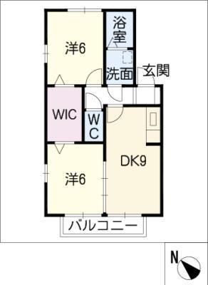 シャトレーヌA棟(2DK/1階)の間取り写真