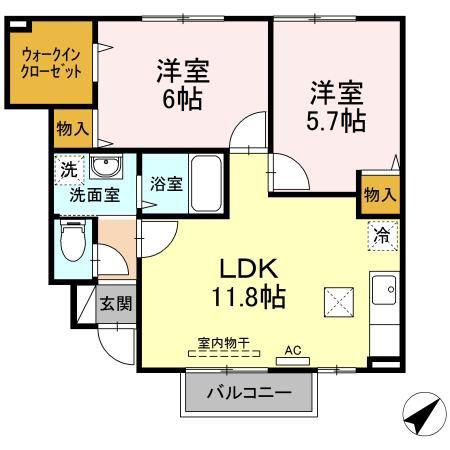 メゾンメルベーユ(2LDK/1階)の間取り写真