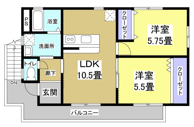 Jハウス(2LDK/2階)の間取り写真