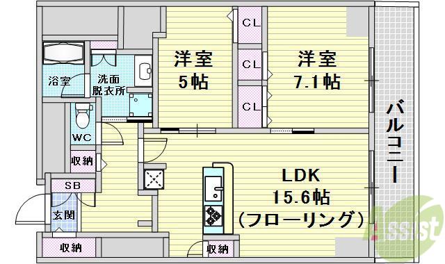 グランセジュール江坂(2LDK/12階)の間取り写真