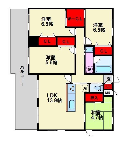 BPRレジデンス高宮(4LDK/10階)の間取り写真